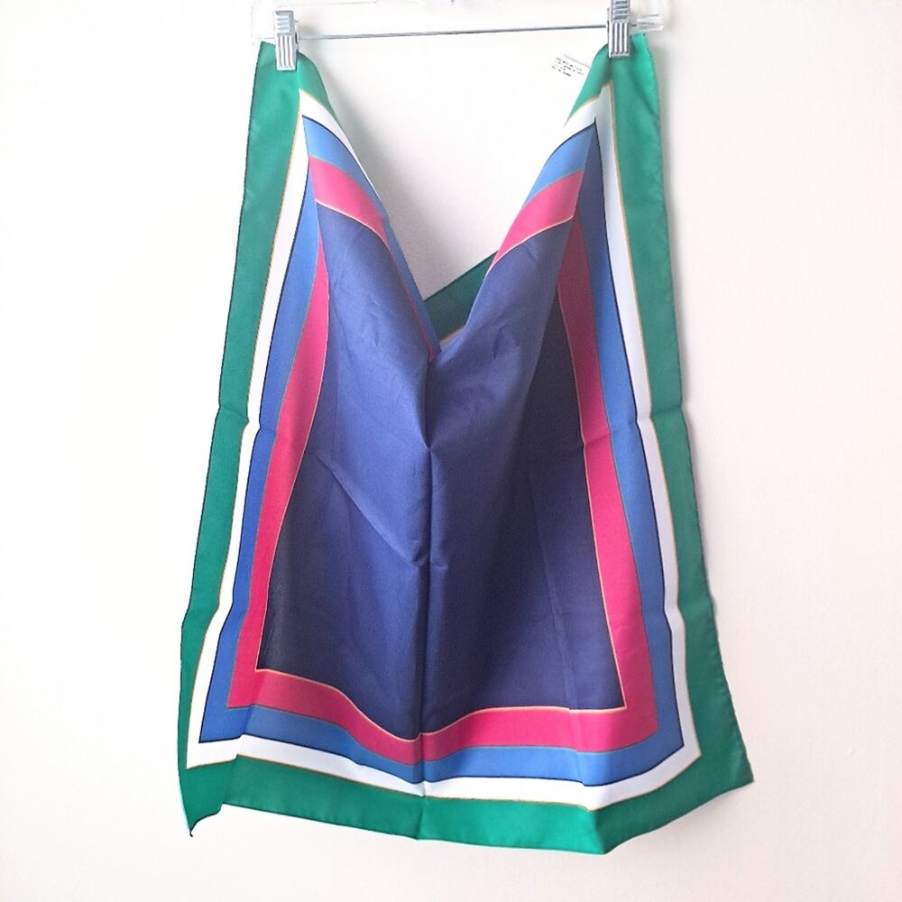 Water Repellent Multicolored Scarf Navy, Pink & Ivory Border Stripes